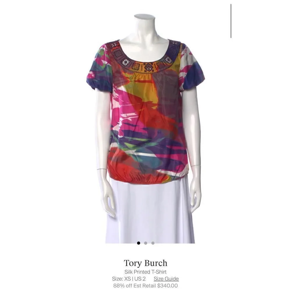 Tory Burch Short Sleeve with Scoop Neck Silk T-Shirt Size XS